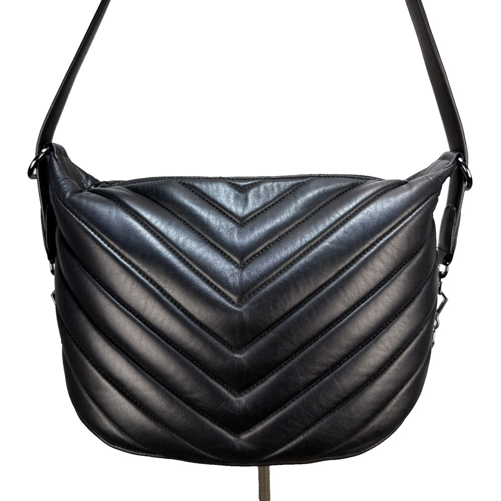 Eric Javits Jesse Shoulder Bag Purse Chevron Quilted Black Napa Leather